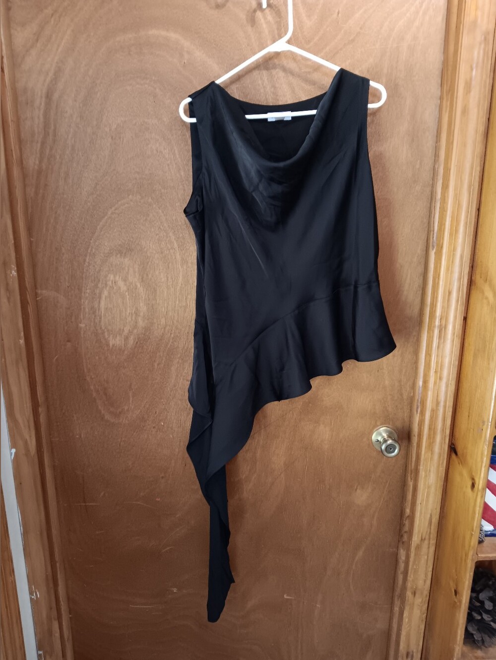 Calvin Klein Black Asymmetrical One-Shoulder Ruffle Blouse